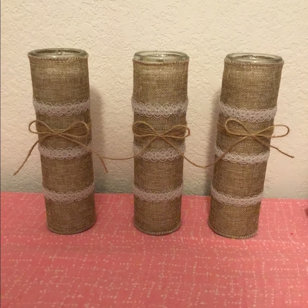 Three boho,farm house style candles